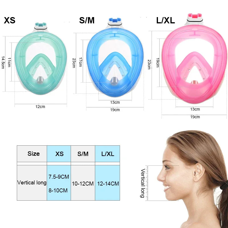 NEW Adults XL /Kids XS Size  Full Face Snorkel Mask - Professional Anti-Fog Diving Goggles, Underwater Scuba Swimming Equipment