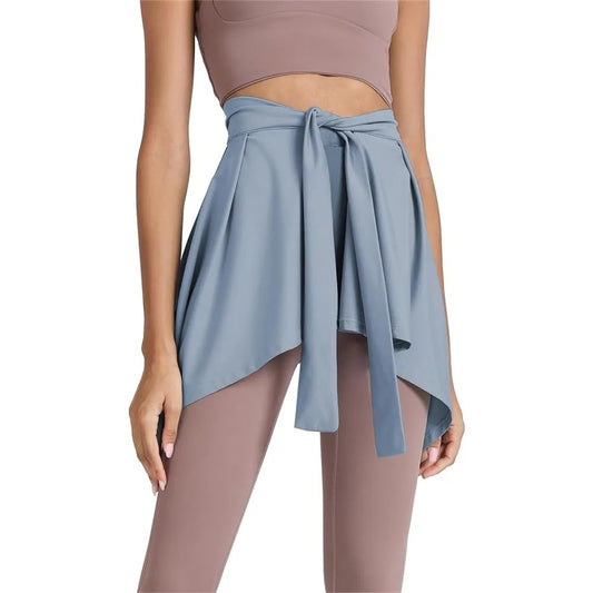 NEW Arrivals 4 Colors Women Solid Color Yoga Tennis Up Skirt Athletic Workout Running Tie Up Wrap Skirts Hip Covering Asymmetrical Scarf Female Sports Fashion Clothing Supplies
