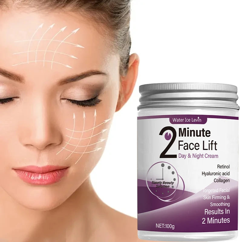 2 Minutes Facial Lifting Day and Night 100gr Cream Contains Retinol, Hyaluronic Acid and Collagen - Moisturizing Lotion Suitable for All Light Skin Tone, No Fragrance, Absorption of 2 Minutes