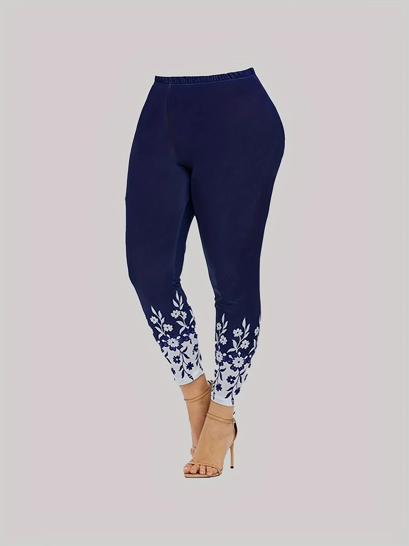 Plus Size Ladies Hit Casual Flower Color Printing Large Size Round-Necked Short-Sleeved T-Shirt Printed Pants Two-Piece Set