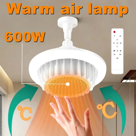 NEW Arrivals Whole House Heating 600W High-Power Remote Control Warm Air Lamp Dimming E27 Spiral Save Energy  Electric Heater Fan Light Ceiling Fan Light