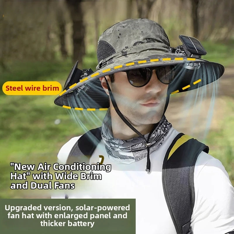 Japanese Solar Air Cooler Powered Fan Cooling Cap, High Wind Power, Summer Outdoor Beach Camping Hiking , Cross-Border, Large Brim, UV Fishing, Sun Visor, Hiking Caps