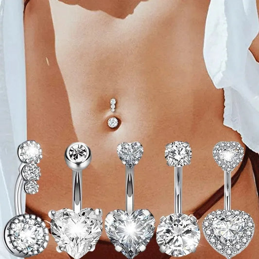 Surgical Steel Crystal Zircon Flower Heart Dollar Letter Eye Pendant Belly Button Piercing Ring Belly Button Ring Body Jewelry Fashion Supplies