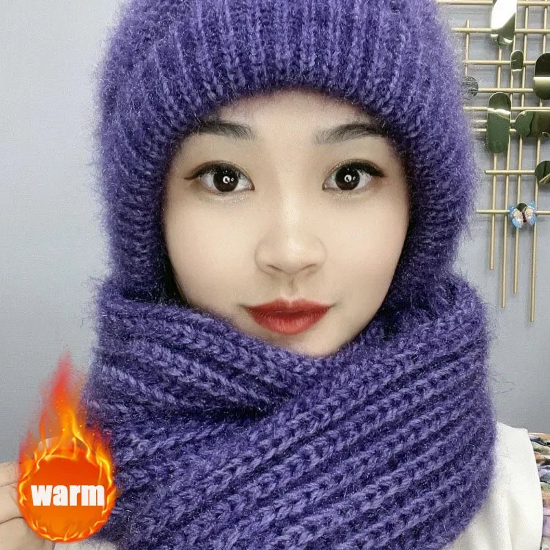 NEW 2 PCS Set 5 Colors Fleece Lined Cycling Beanie Scarf Set Women Thermal Windproof Knit Cap Snow Hood Winter Cold Weather Warm Set Outdoor Skiing Travel Hiking