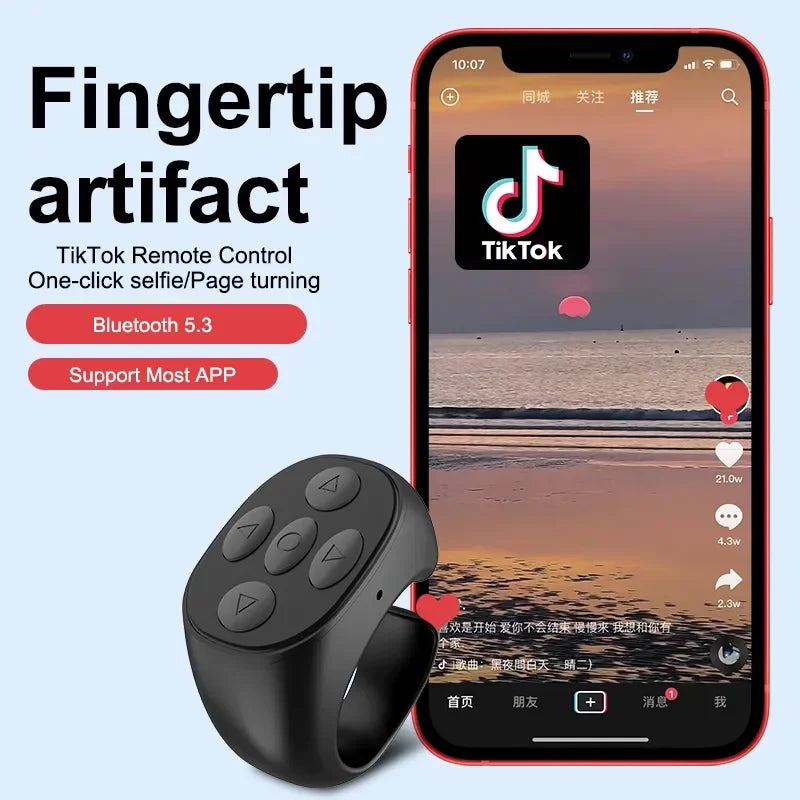 For Tik Tok Ring Remote Control Button Wireless Bluetooth-compatible Controller Fingertip Video Controller Automatic Page tool