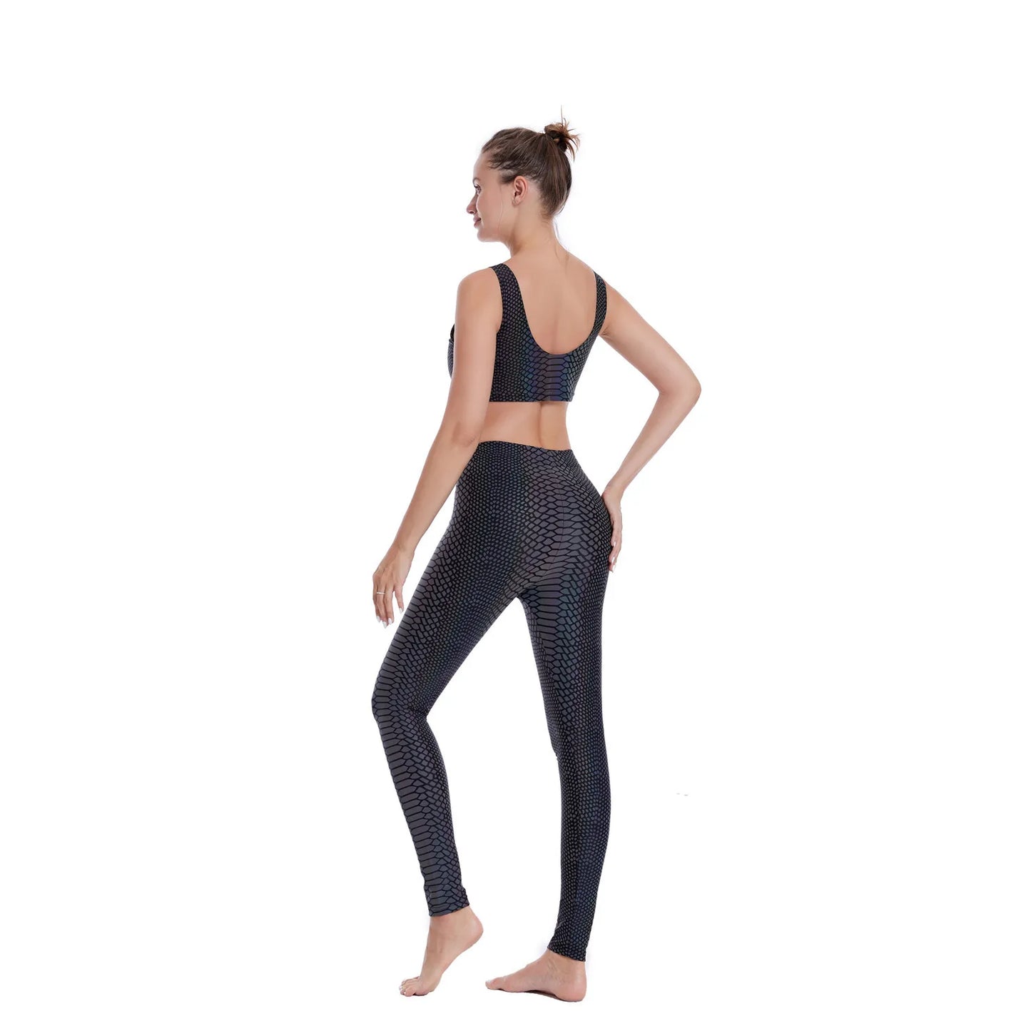 NEW Arrivals Harajuku Japanese Women's Med Waist New Snakeskin Colorful Reflective Ankle Length Leggings Fitness Sports Hip Lift Elastic Pants Night Club Tech-Wear Rave Party Pants