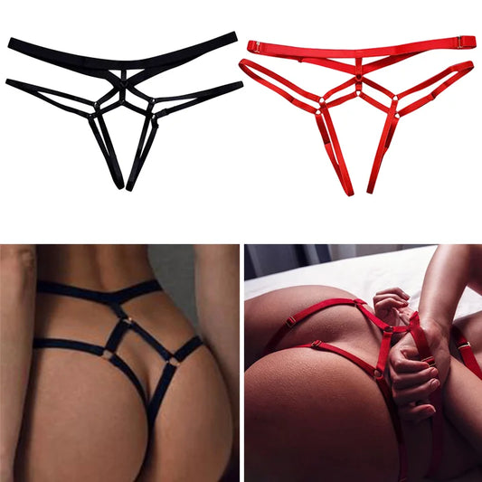S-3XL Plus Size Sexy Women Bandage Hollow Out G-String Thong Tanga Panties Lingerie T Back Transparent Lingerie Ladies Open Crotch Toy Panties Underwear