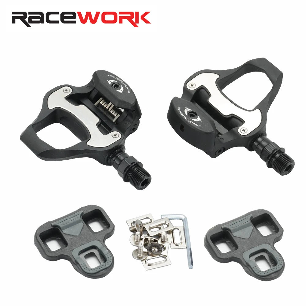NEW Set Road Bike Pedal + Cleats Bicycle Self-Locking Pedals Ultralight Nylon Sealed Bearings Lock Piece For SPD LOOK System Bicycle Accessories Sports Supplies
