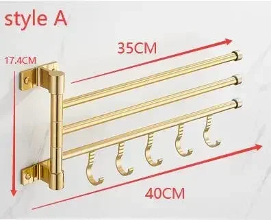 NEW 4 Rods Golden Light Luxury Aluminum Wall Mounted Rotating Towel Rack Bath Rail Hanger Towel Holder Bathroom Accessories Storage Rack