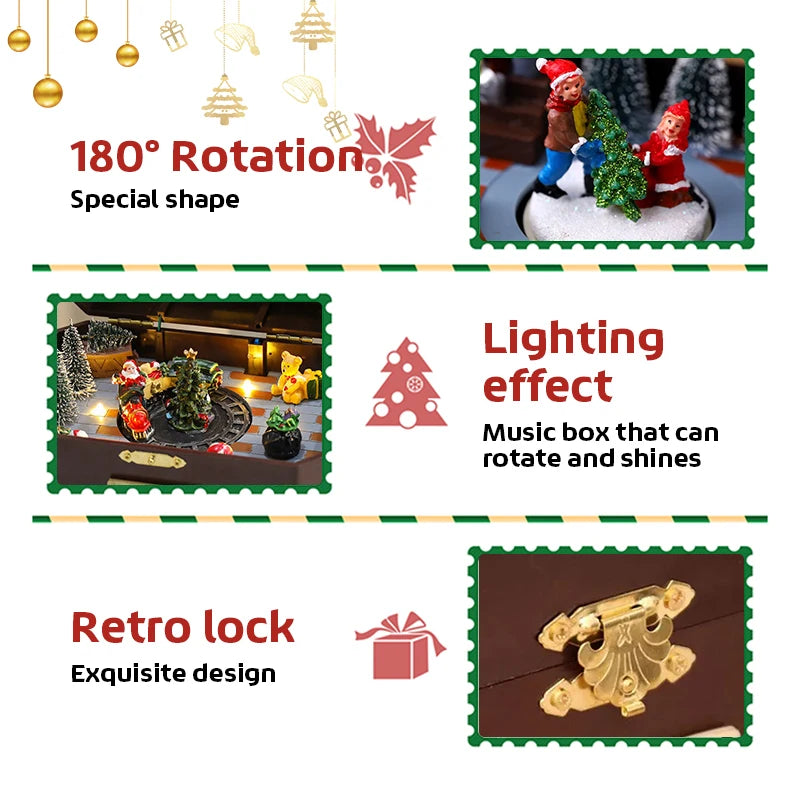 New Luminous Christmas Music Box Rotating Music Box Xmas Santa Claus  Train Ornaments Ideal Christmas Gift for Kids Girlfriend