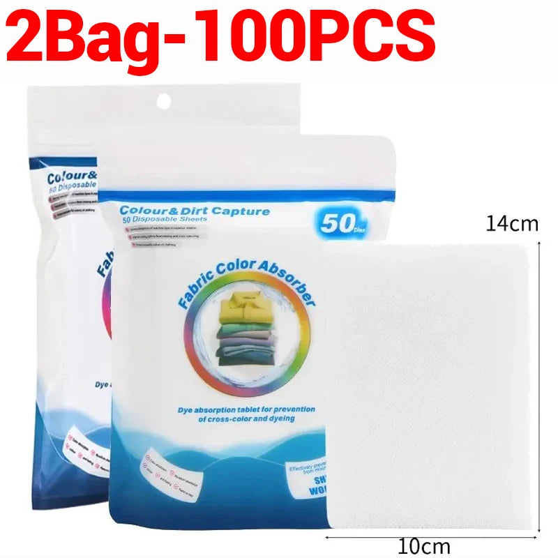 100/200 PCS 48 Bags Set Color Absorbing Catcher Cloth Film Household Machine Wash Nonwovens Anti Cross Dyeing Paper Sheets  Clothes Mixed Washing No Cross Color Tools Laundry Cleaning Accessories