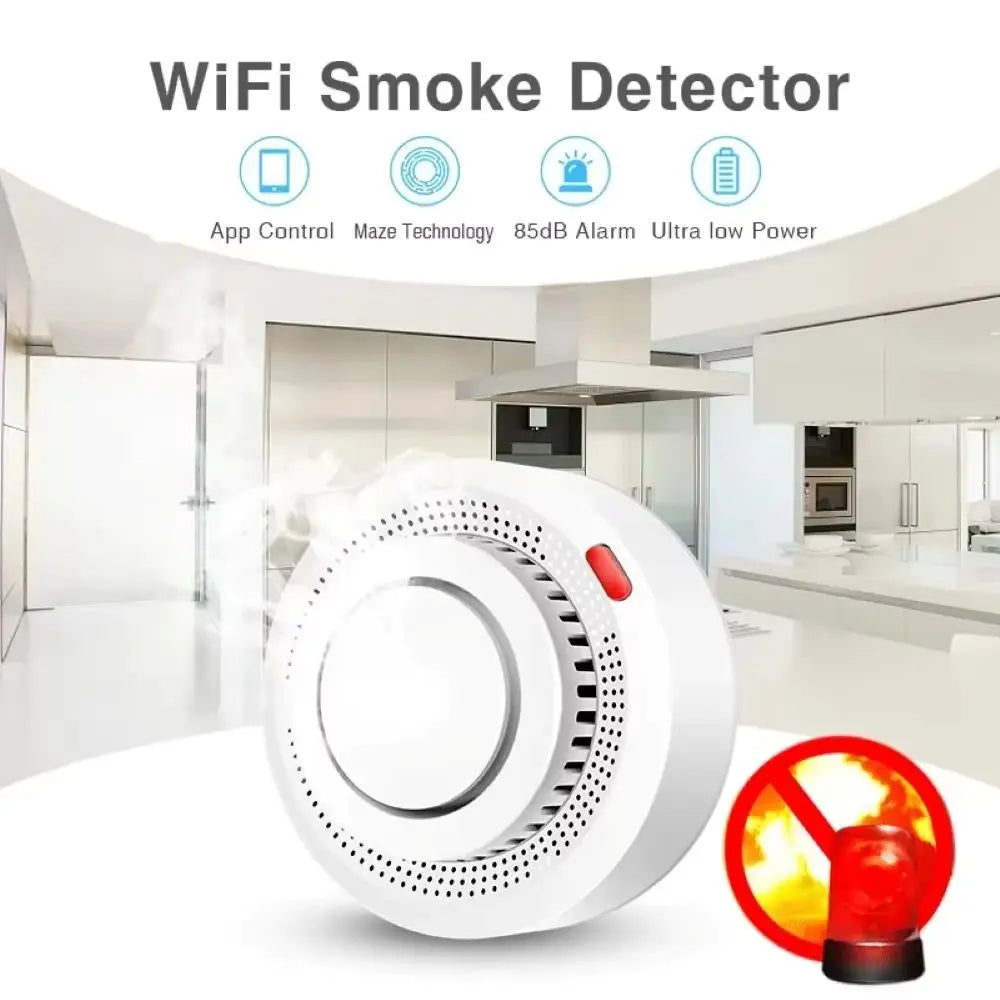 TUYA Zigbee Smart Smoke Wi-Fi Detector with APP Alert Smart Life APP Control Smoke Sensor 85dB Sound Security System Fire Protection Home Office Hotels Business Shops Security Supplies