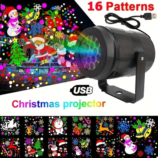 NEW Arrivals  Snowflake Christmas Laser Projector Light,16 patterns Waterproof Rotating Christmas LED Stage Lights Christmas Decoration