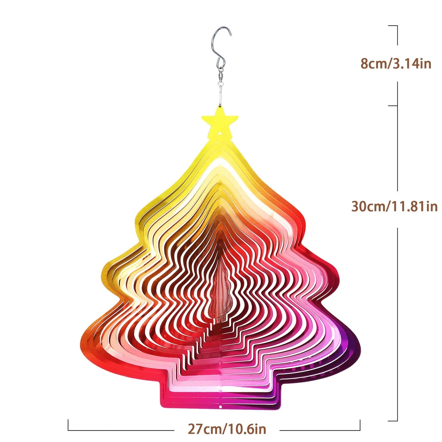 NEW 3D-30cm x 27cm Christmas Tree Shaped Wind Spinner 3D Stainless Steel Metal Wind Chimes Indoor Home Outdoor Garden Courtyard Street Lawn Trees  Christmas Decoration Supplies Garden Decoration Products
