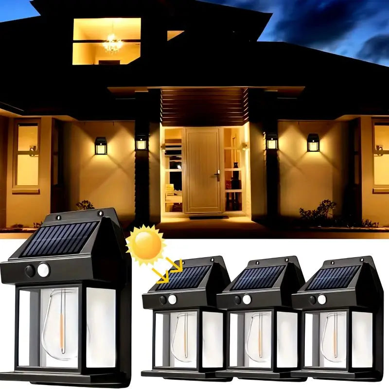NEW 4 PCS Set Solar LED Wall Lights IP44 with 3 Mode Button Controls for Outdoor Villa Garden Courtyard Lighting Decoration