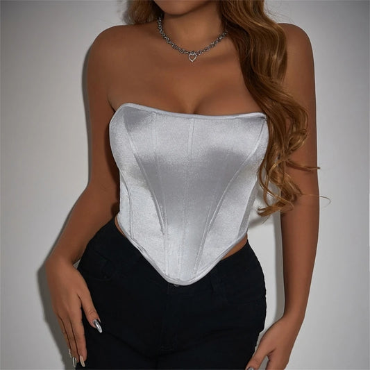 NEW Arrivals 8 Colors Stylish Women Crop Top Sexy Bright Fishbone Corset Tops Cami for Everyday Wear Spring Summer Girls Casual Clothing Supplies
