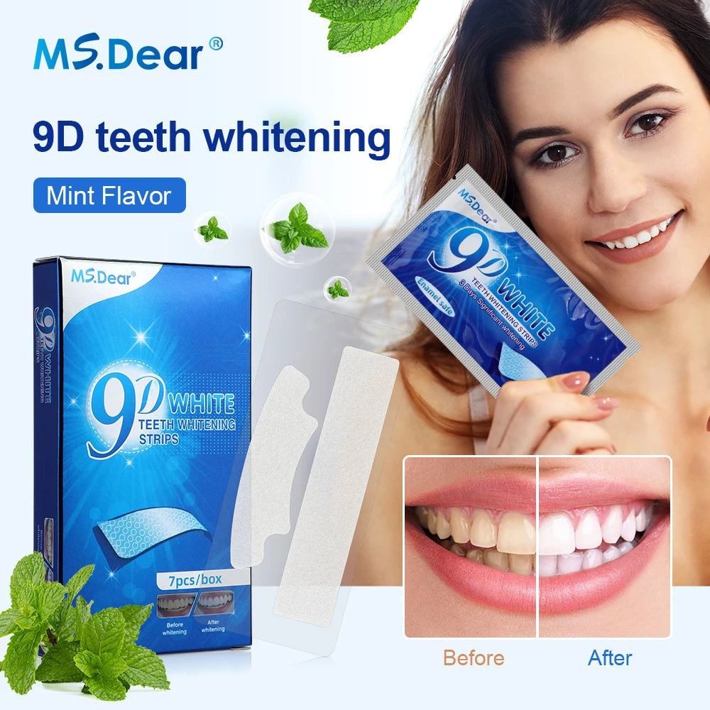 28-37-70 Pairs Set 9D Gel Teeth Whitening Strip White Tooth Dental Kit Oral Hygiene Care Strip False Teeth Veneers Whitening Gel Mint Scented Fresh Breath and Charming Smile