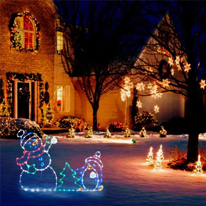 Christmas New Year Eve Home Outdoor Garden Courtyard Lawn Decoration Animated Snowball Fight Active Light String Frame Set Decor Holiday Party Snow Glowing Decorative Sign Accessories Sets Supplies