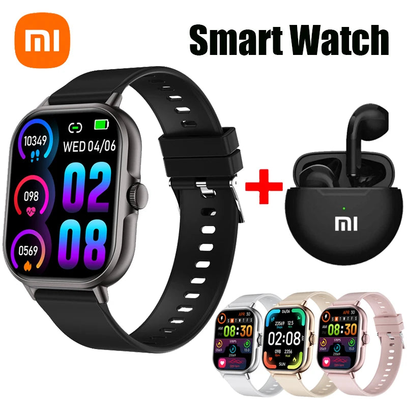 2 PCS Set Xiaomi Women Smart Watch + Earphones Android Gift Bluetooth Call Smartwatch Touch Dial Music Fitness Tracker Sports Watches + Earphone Set