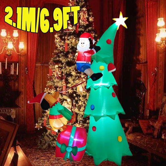 2.1M/6.9FT Christmas Decor Inflatable Dog Bites Santa Claus Build-in LED Lights Xmas Party Indoor Outdoor Scene Layout Ornament