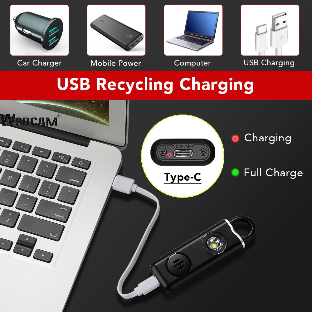 Self Defense Alarm 130dB Anti-wolf Personal alarm for Girl Child Women Loud Panic Alarm Rechargeable Emergency Alarm