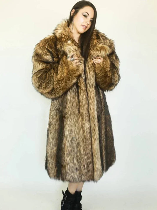 Women's Warm Faux Fox Fur Coat Winter Leisure Long Jacket Windbreaker Women Thick Fluffy Luxury Bontjas Warm Parkas Outerwear