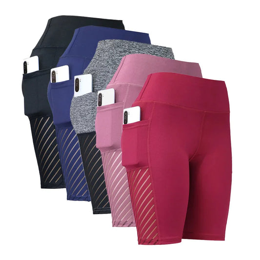 NEW Arrivals S-XL Summer New Multi-Color Mesh Five-Inch Pants, Pocket Yoga Shorts, High-Waisted Stretch Hip-Lifting Leggings for Women Outdoor Running Fitness Shorts