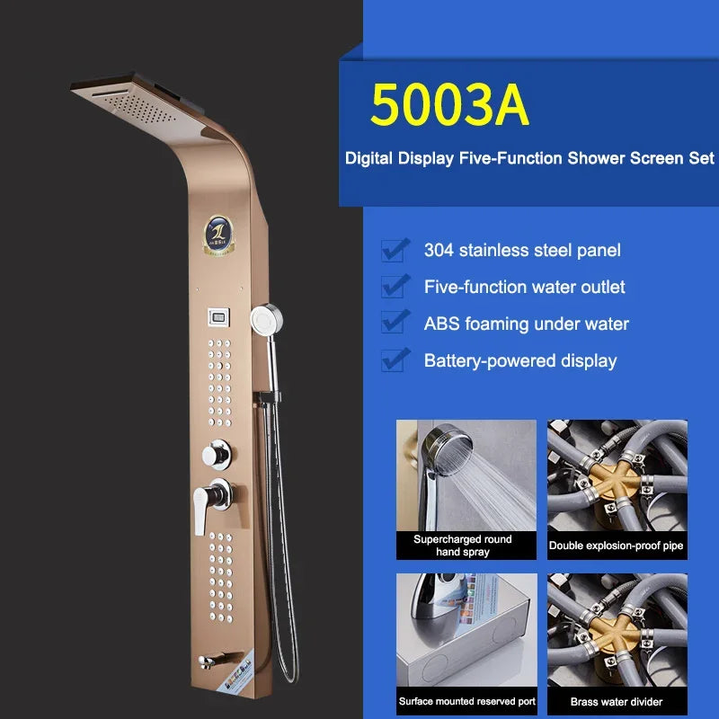 Luxury Stainless Steel Home Improvement LED Lights Shower Faucets Luxury Bathroom Faucet Set Bather Thermostat Shower Screen Shower Electronic System Kit Home Bathroom Supplies