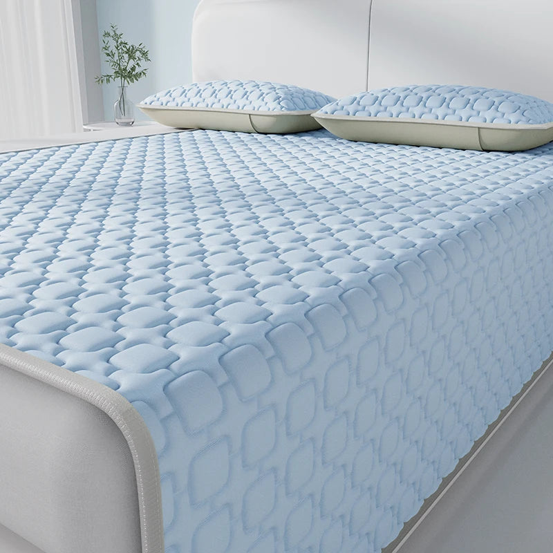 3 PCS Set New Summer Cooling Thicken Natural Latex Filling Summer Mat for Bed Cooling Feel Mattress Cover Bed Pad Pillowcase Ice Silk Bedsheet Set Home Bedding Supplies