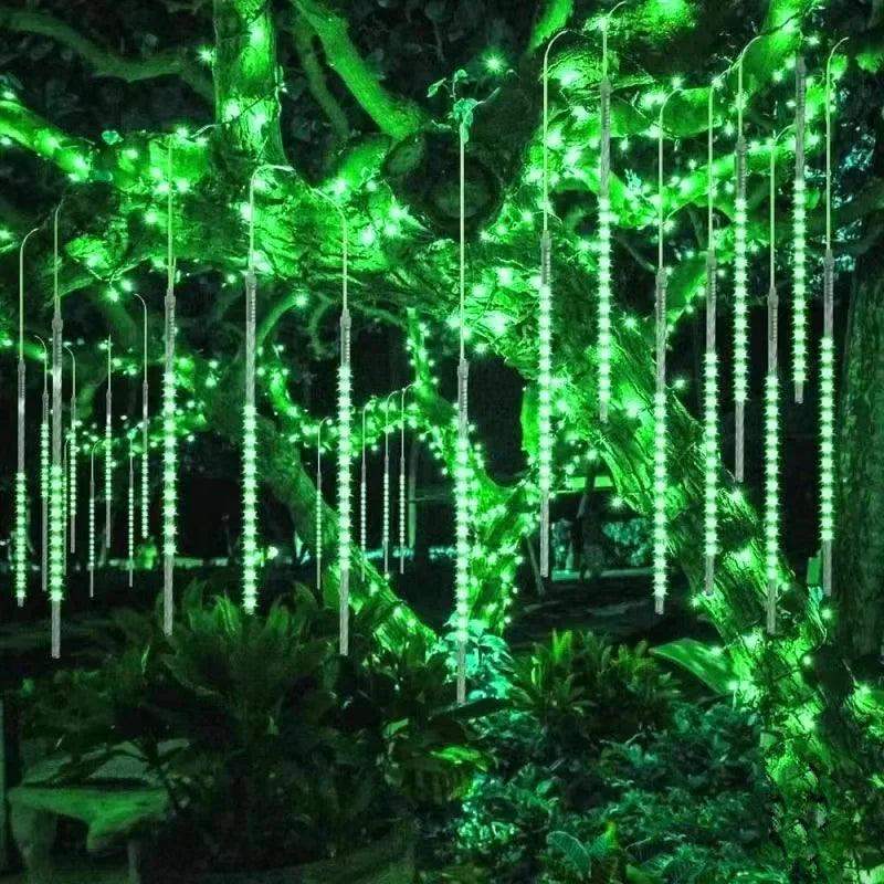 NEW Arrivals LED Lights Stalactites Meteor Shower Rain Lights 2/4Set Falling Rain Fairy String Lights Christmas Holiday Snow Falling Icicle Cascading Light Home Outdoor Decoration Accessories Supplies