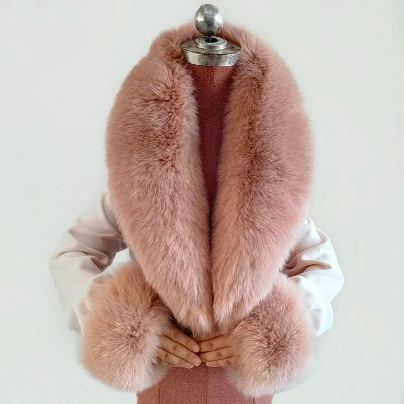 NEW Arrivals 6 Colors Set Women Winter 100% Natural Fox Fur Scarf Jacket Fur Collar Authentic Neck Scarves And Cuff Set Luxury Fox Fur Warm Neck Warmers Ladies Luxury Fashion Apparel Accessories