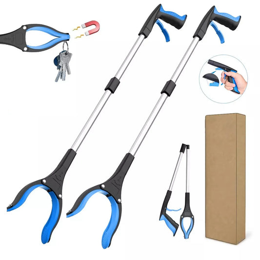 NEW 2PCS Set 3 Colors 34 Inch Extra Long Grabber Reacher with 360°Rotating Jaw & Magnet Foldable Pickup Mobility Aid Reaching Assist Tool Home Cleaning Supplies