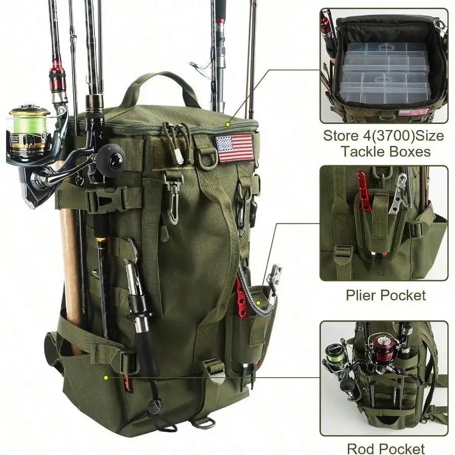 NEW Fishing Tackle Bag with Rod Holders, Large Storage, Tackle Box Backpack for Carrying Fishing Gear and Equipment, Gifts for Men Fishing Storage Organizer Bags