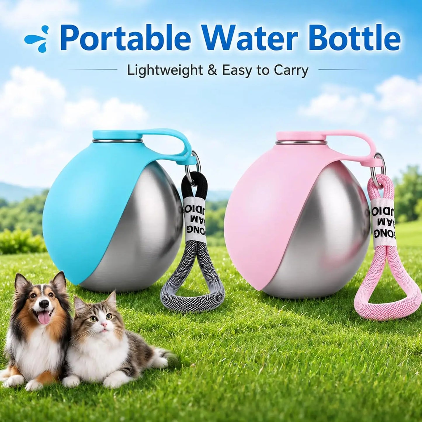 2 in 1Portable Foldable Outdoor Walking Dog Water Bottle, Plastic/Stainless Steel/Printed Pet Water Dispenser Silicone Feeder Drinking Cup Foldable Bowl Leak Proof Small/Large Dog Water Bottle