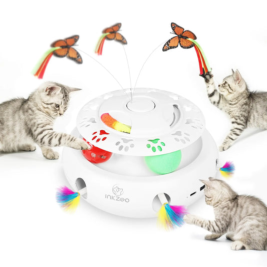 NEW Arrivals 4-in-1 Set Interactive Cat Toys for Indoor Cats, Automatic 6 Holes Mice Whack-A-Mole, Fluttering Butterfly, Track Balls, USB Rechargeable Pets Interactive Toys Accessories Training Games Supplies