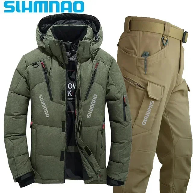 NEW M(50kg) - 4XL (100KG) 7 Colors -40* Degrees  Men's Goose Down Jacket and Tactical Pants, Winter Fishing Suit, Warm, Snow Skiing, Mountain Climbing, Hunting Sportswear