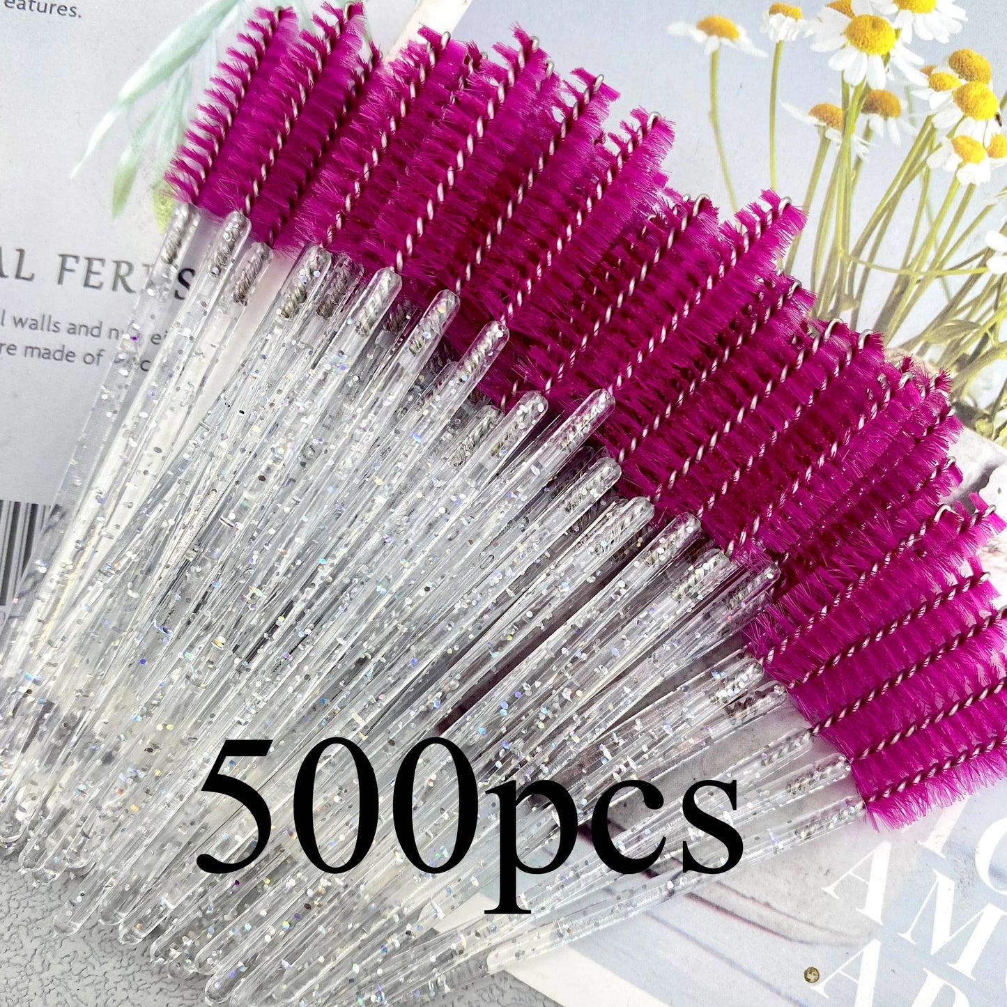 NEW Arrivals 500 PCS Set Eyelashes Brush Crystal Diamond Handle Make-Up Brush Mascara Wands Eyelash Extension Tool Supplies Applicator Spoolers Women Girls Cosmetic Accessories