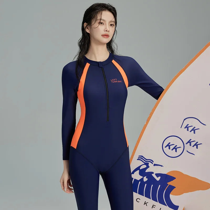 M-4XL Plus Size Full Body Conservative Wetsuit Diving Scuba Surfing Top Quality Long Sleeve One Piece Underwater Swimsuit for Women Zipper Wetsuit Slimming Thermal Vacation Swimming Costume Diver Suit