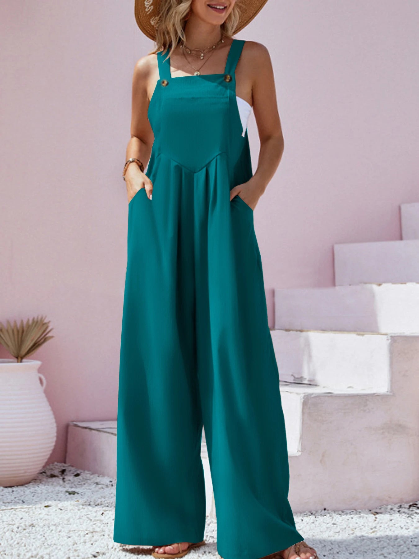 Plus Size  Spring/Summer New Ethnic Style Fashion Solid Color Wide Leg Jumpsuit Quick Sale European and American Women's Cross