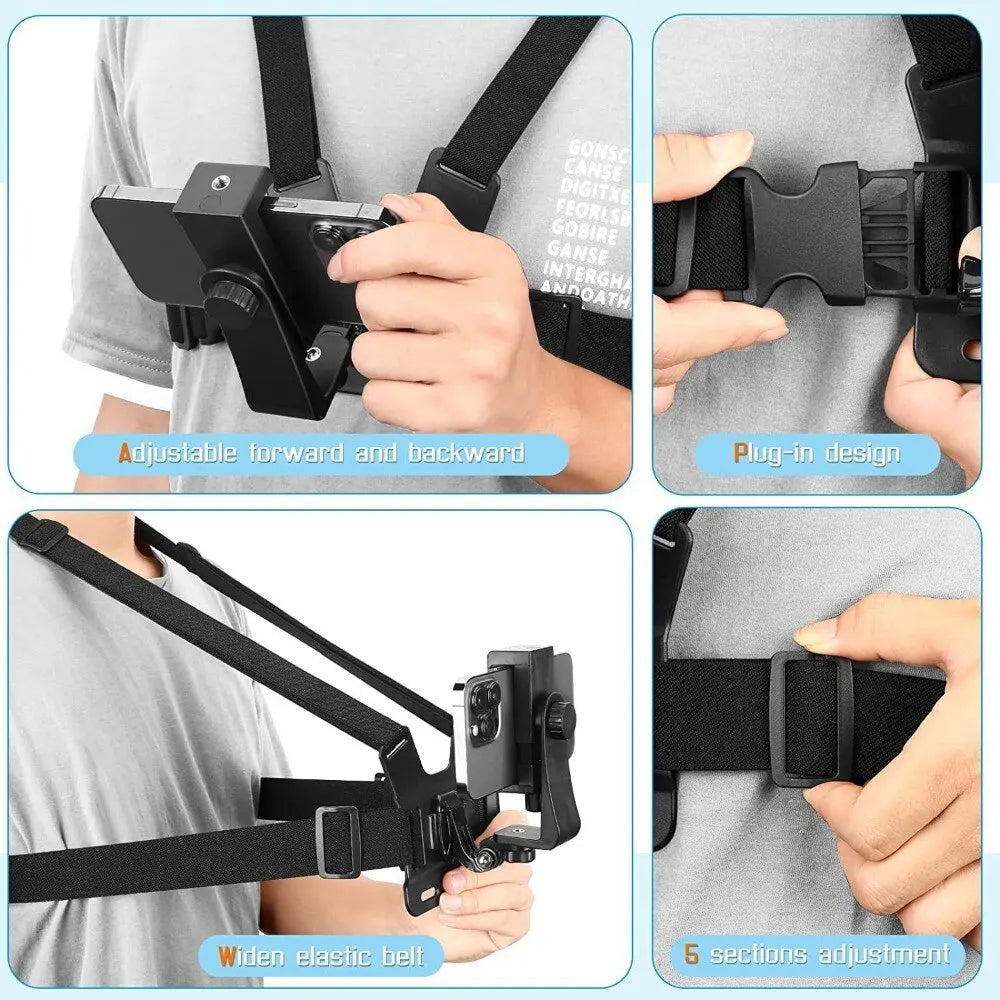 1 PC Adjustable Phone Clip Holder With Chest Strap Fixation Bracket for Sport Camera Mobile Phone Camera Black Holder Accessories
