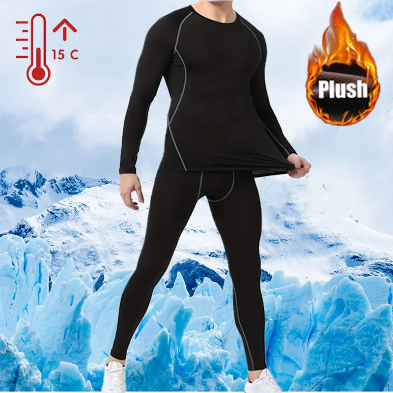 NEW Arrivals S-4XL Plus Size Men's Thermal Underwear Set, Sport Activewear Ski Cycling Morning Running Winter Thermal Base Layer, Tight Long Sleeves and Round Neck,  Outdoor Thermal Suit