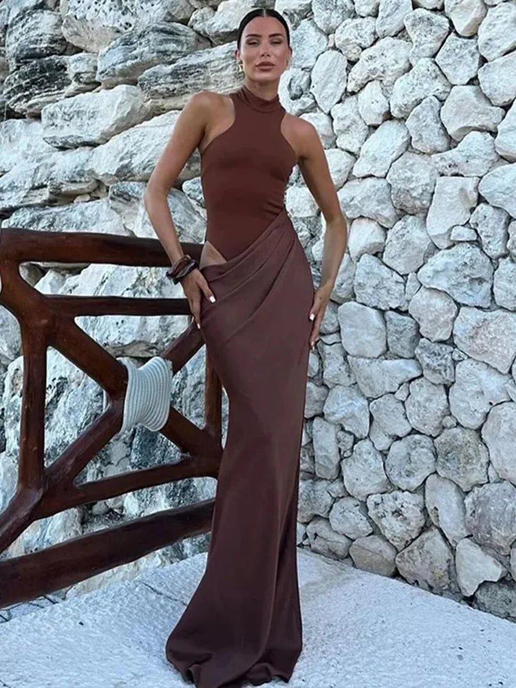 Low-Price Sales are Limited NEW Luxury Satin Sexy Hollow Out Women Maxi Dress Black Sleeveless High Waist Dress Female Autumn Skinny Elegant Evening Wedding Party Night Clubwear Business Dinner Outfits Ladies Luxury Fashion C