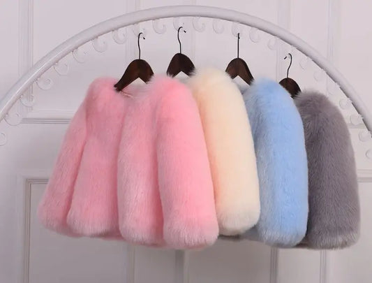 2-12yrs Old Babies Children Toddler Girls Faux Fur Jacket Winter Warm Snow Outerwear Elegant Fox Fur Coat Girls Long Sleeve Coats Children Luxury Fashion Apparel Accessories Clothing Products