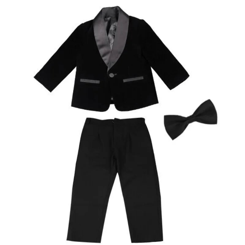 4 PCS Set Green/Black/Red Velvet Suit Luxury Fashion Baby Boy Formal Clothes Set Velvet Jacket Pant Shirt Bowtie Infant Toddler Child Blazer Jacket Baby Clothes Suit 1Y-12Y