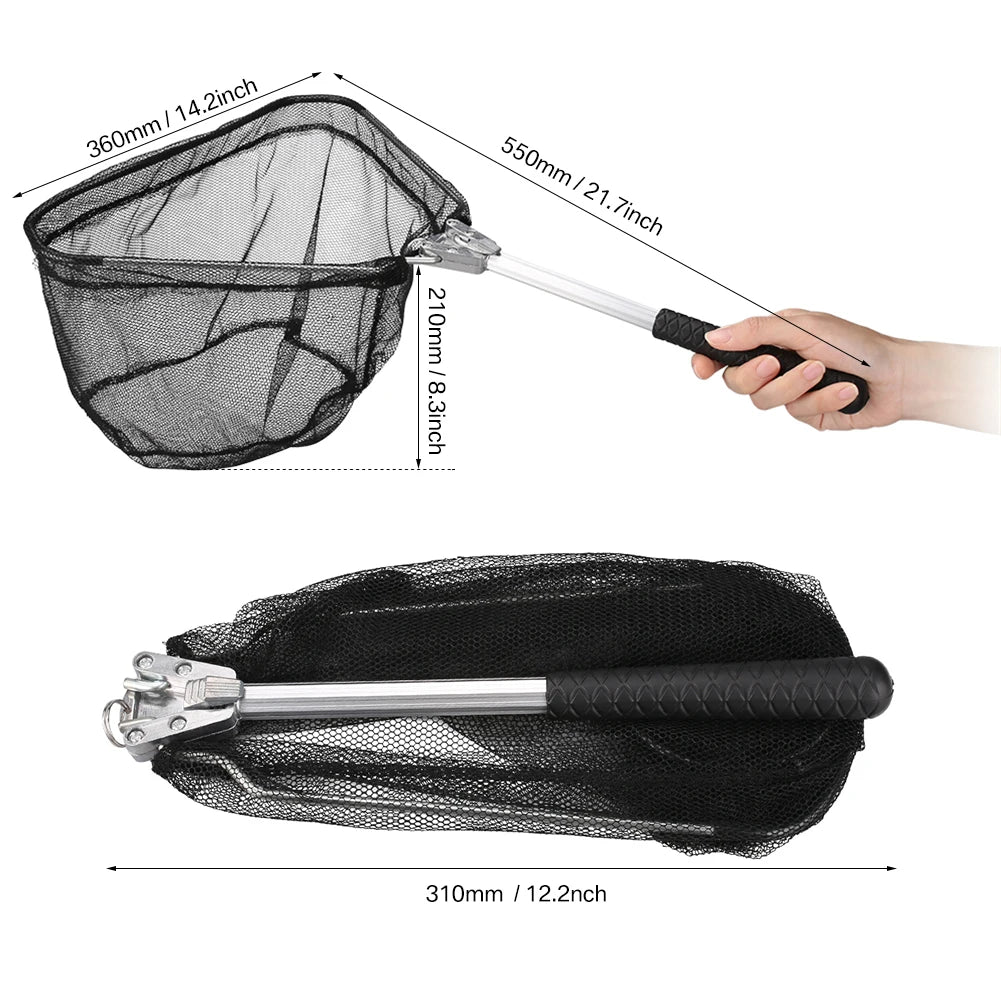 Fishing Landing Net Aluminum Alloy Durable Telescoping Extend to 190cm/130cm/55cm Folding Mesh Safe Fish Catching Releasing Fishing Accessory Sets