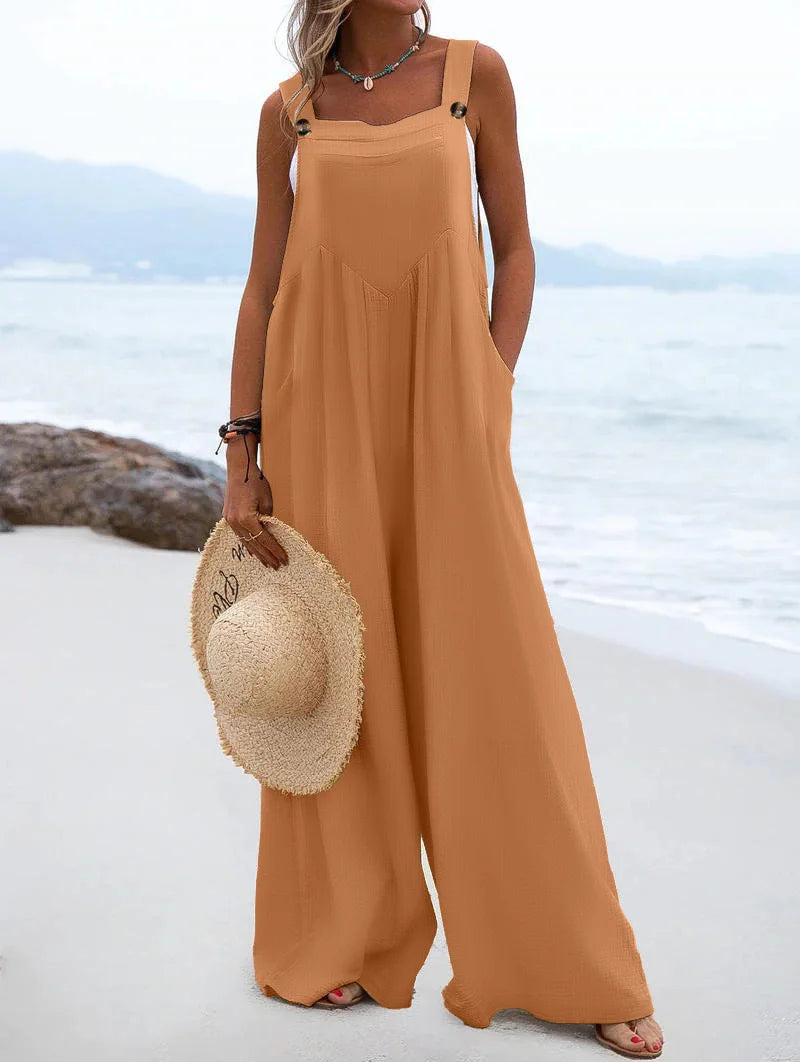 Plus Size  Spring/Summer New Ethnic Style Fashion Solid Color Wide Leg Jumpsuit Quick Sale European and American Women's Cross