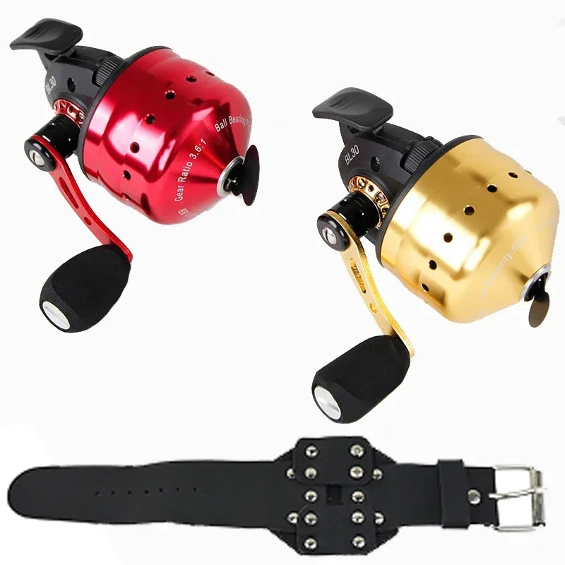 NEW KIT 3 Colors 6 PCS SET Closed Reel BL30 Fishing 4+1BB 3.6:1 High Speed Gear Ratio Slingshot Closed Metal Spinning Hand Wheel Outdoor Bow Hunting Fishing with PE line 45M Lake River Fishing Accessory Sets