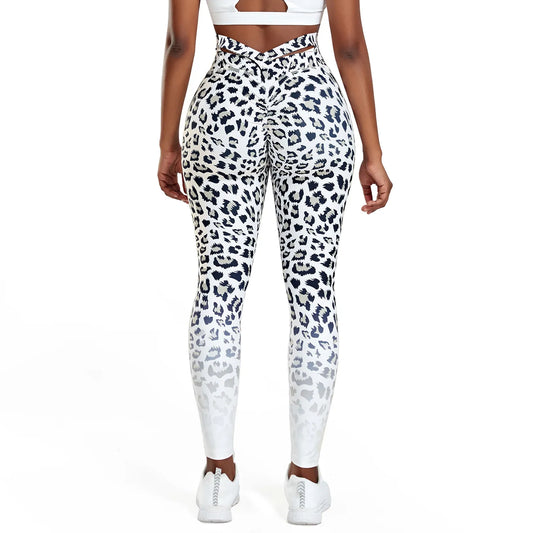 Leopard Print Leggings Gradient Women's Cross Waist Yoga Pants Snake Pattern Fitness High Waisted Jogging Sexy Elastic Trousers