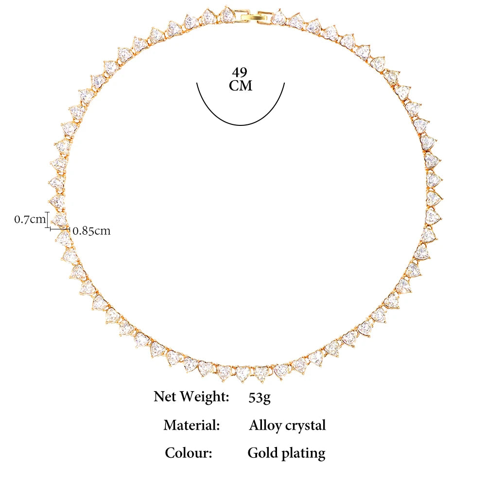 Gold/Silver Color A-Z Women’s Heart Initial Pendant Necklace, Iced Out Rhinestone Letter Charm Tennis Chain Choker, Luxury Bling Jewelry Gifts