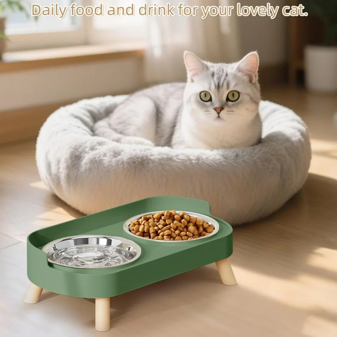 NEW Arrivals 4 Colors Cat Bowl Stainless Steel Double Bowl Anti Knock Pet Bowl Water and Food Integrated Cat and Dog Bowl Protects Cervical Spine
